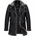 Men's Black Shearling Leather Coat - RAF B3 Aviator Long Sheepskin Trench Jacket