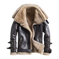 Mens Real Sheep Skin Leather Jacket RAF Aviator Double Collar Pilot Flying Coat Bomber B3 Winter Warm Coat