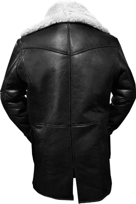 Black leather coat with white fur lining on a white background