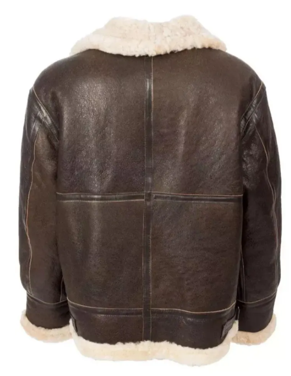 Men's B3 Aviator Bomber Jacket - Distressed Dark Brown Genuine Leather Pilot Coat with Cream Shearling Fur Collar & Custom Fit