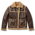 Men's Dark Brown Shearling Leather Jacket - Genuine Sheepskin B3 Aviator Bomber Coat with Honey Fur Trim