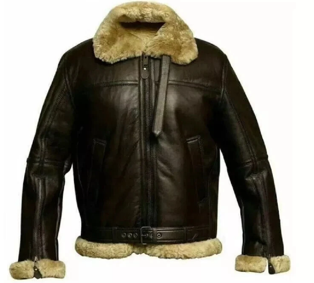 Men's B3 Bomber Jacket – Genuine Shearling Sheepskin Aviator Leather Jacket Brown