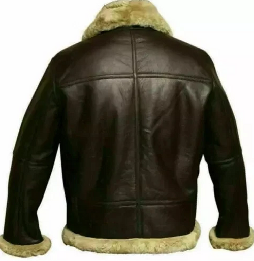 Men's B3 Bomber Jacket – Genuine Shearling Sheepskin Aviator Leather Jacket Brown